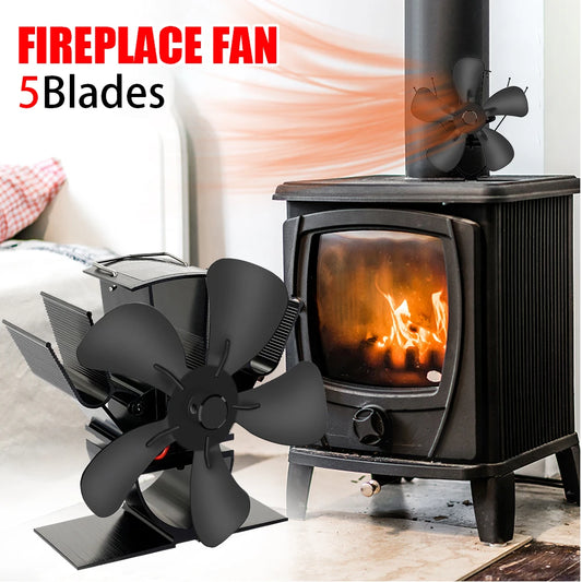 Eco-friendly, quiet 5-blade fan for wood burners. Boosts heat distribution in fireplaces, warming your home naturally this winter.